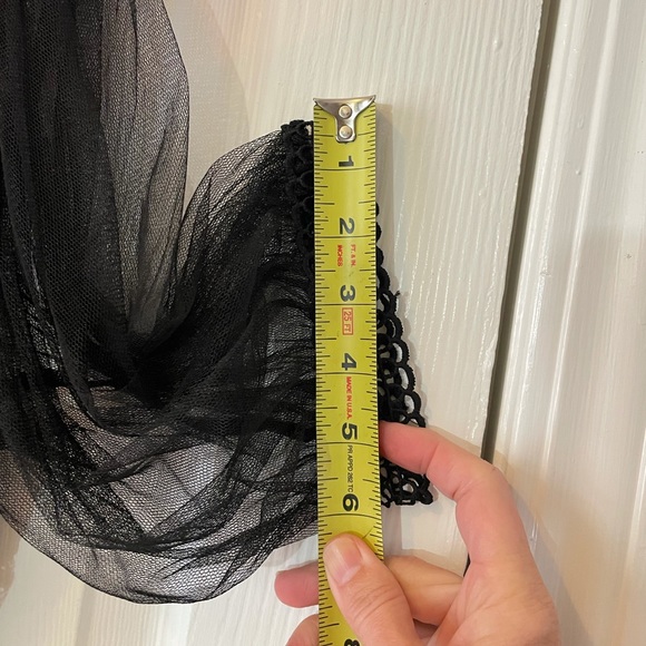 Peach blouse coverlet zipper black lace puff half sleeves sexy fun like new - Picture 12 of 13